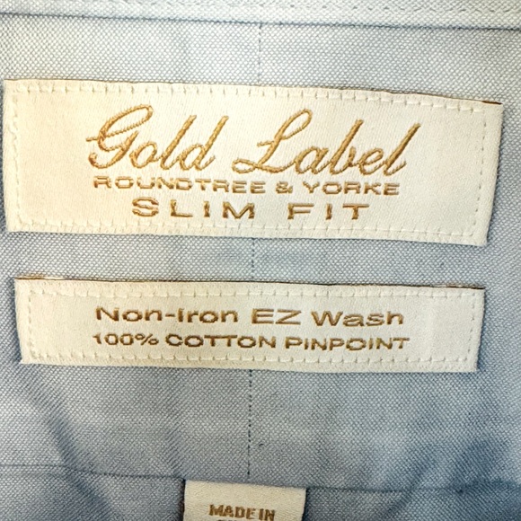 ROUNDTREE & YORKE Pinpoint Cotton Blue Button Down Shirt 100% Cotton - Picture 3 of 6